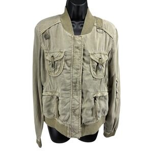 PEYTON JENSEN Olive Utility Bomber Jacket Lyocell Cargo Military Moto Size M